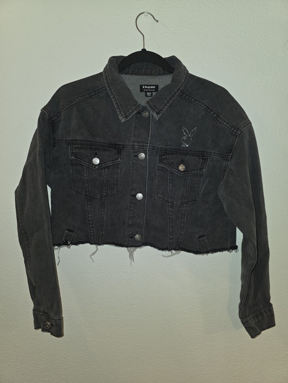 Playboy x PacSun Rhinestone Cropped Denim Jacket XS/S Black Y2K